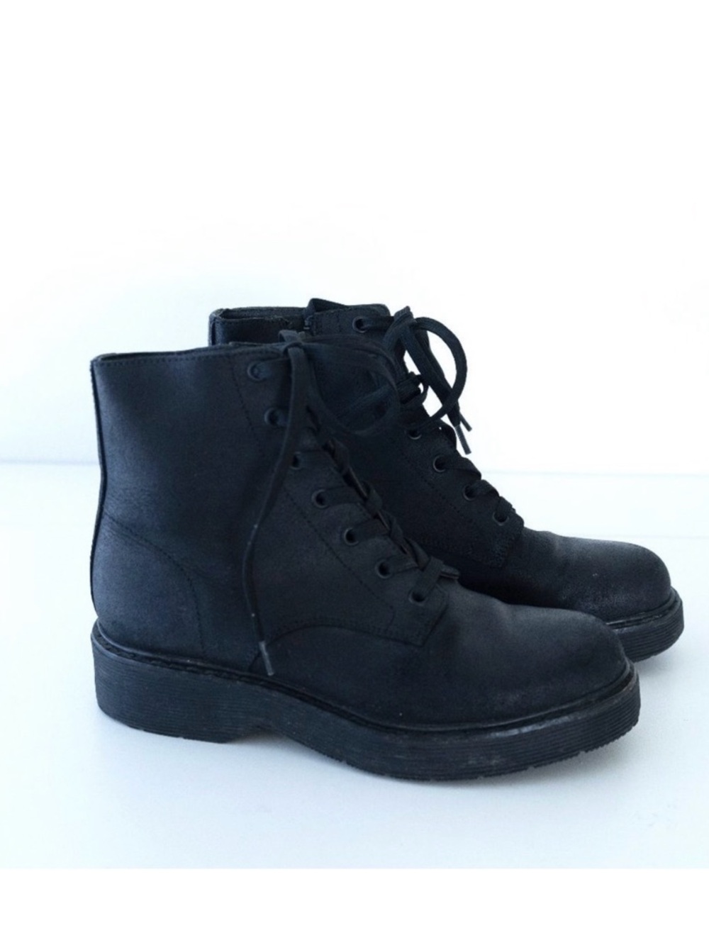 Vince Monastir Black Nubuck Leather Lace-Up/Zip Combat Boots
